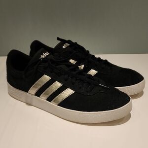 Adidas VL Court 2.0 Womens Size 11 Black Suede With Silver Three Stripe